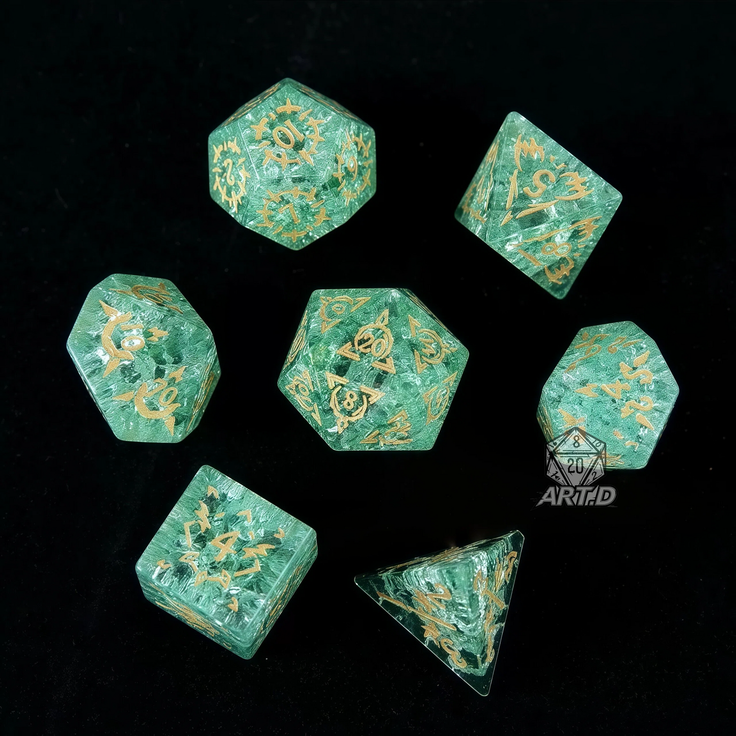ATR.D D&D Green Crystal Dice full set