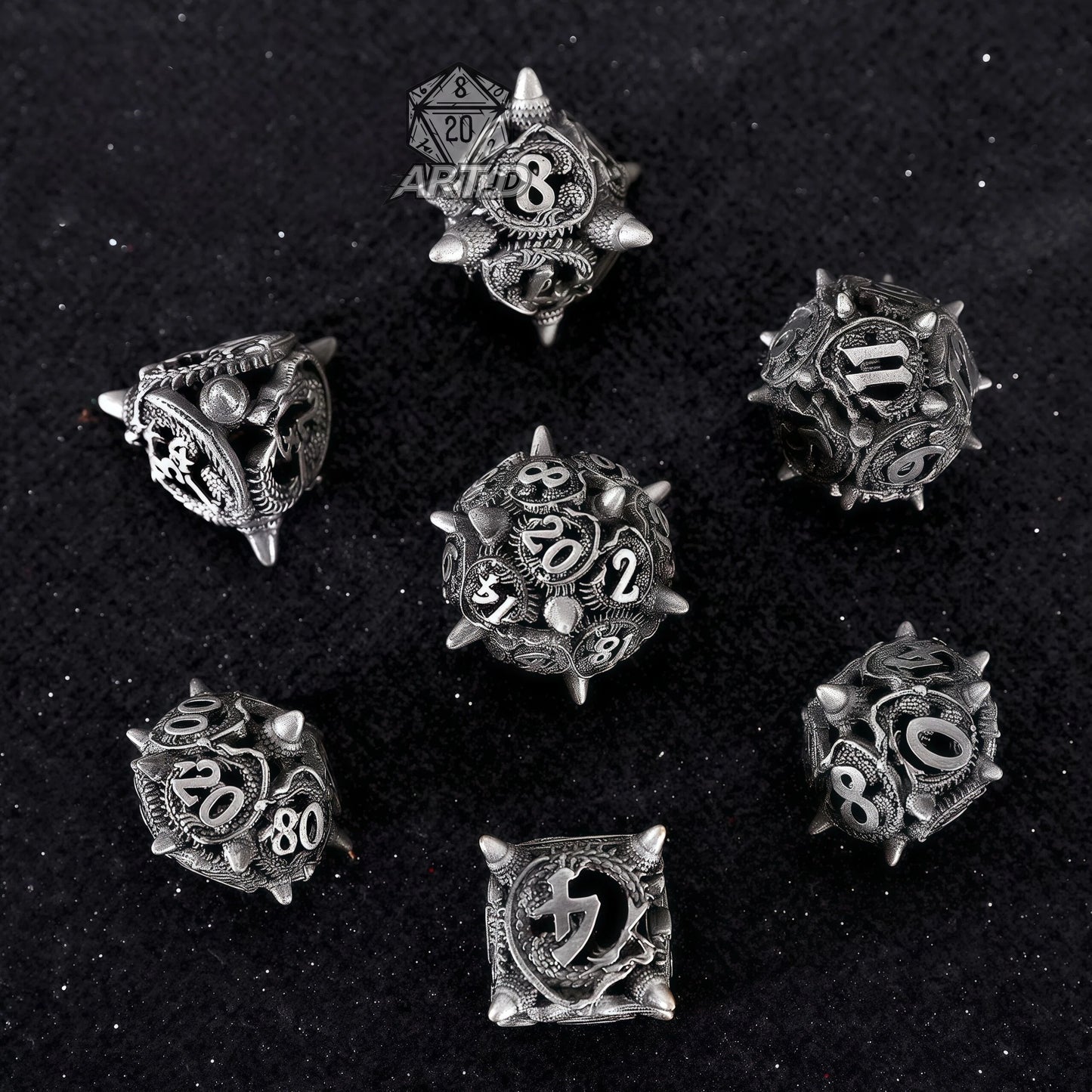 ATR.D D&D Hollow Black Zinc Alloy Dice Set
