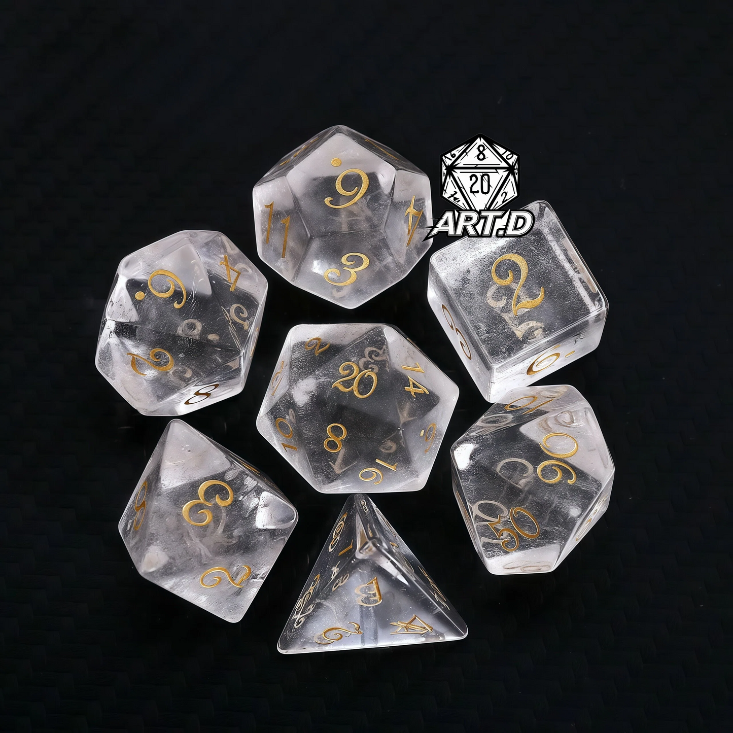 ATR.D D&D white crystal dice full set