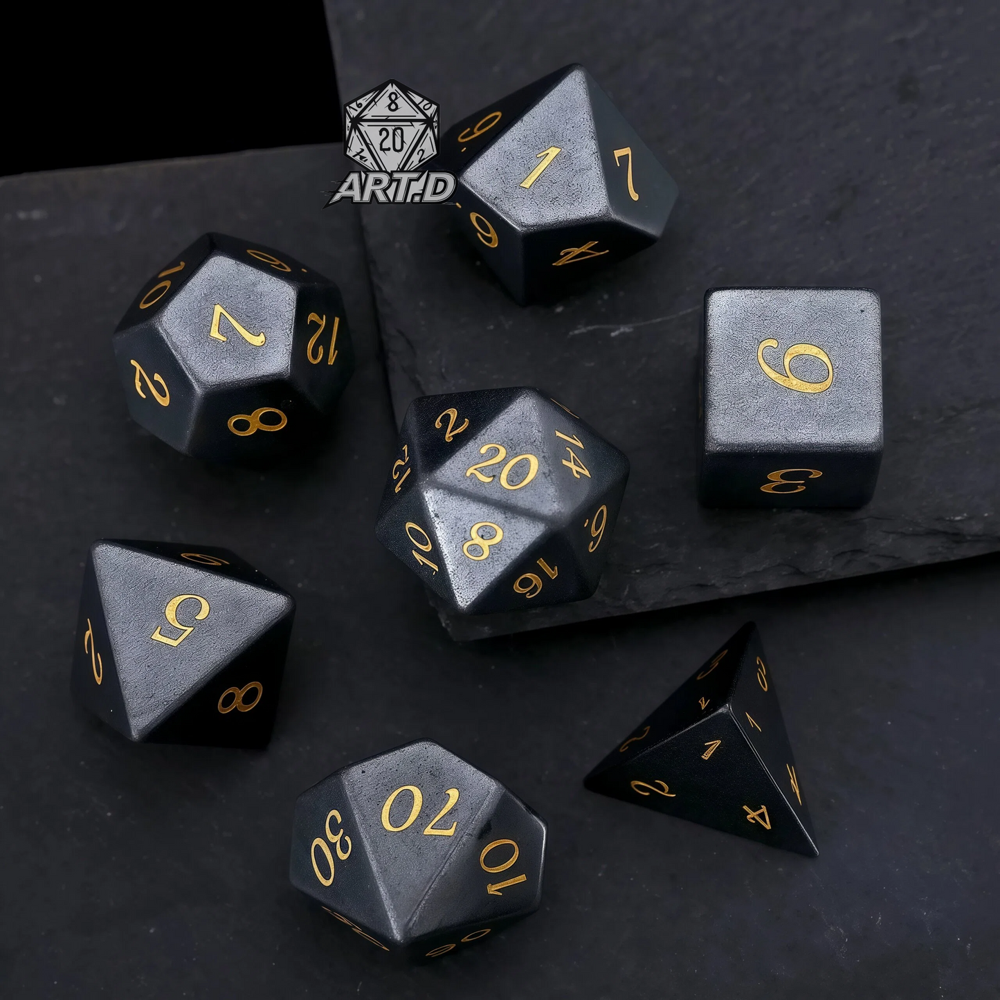 ATR.D D&D obsidian dice full set