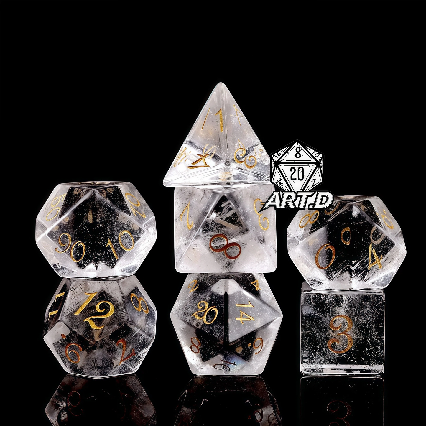 ATR.D D&D white crystal dice full set