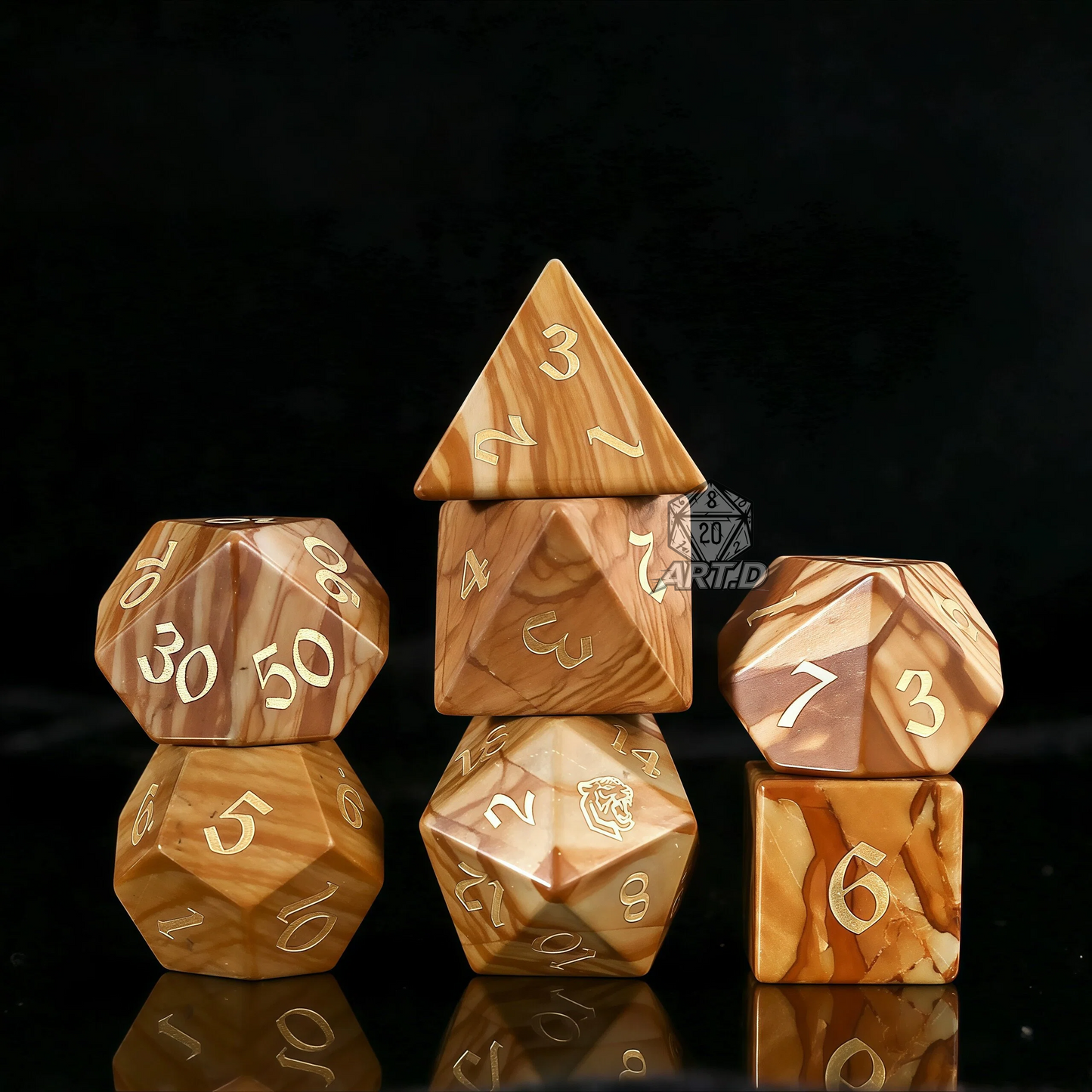 ATR.D D&D Wood-grain stone dice full set