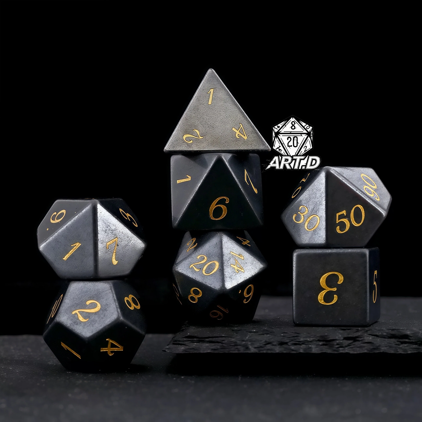 ATR.D D&D obsidian dice full set
