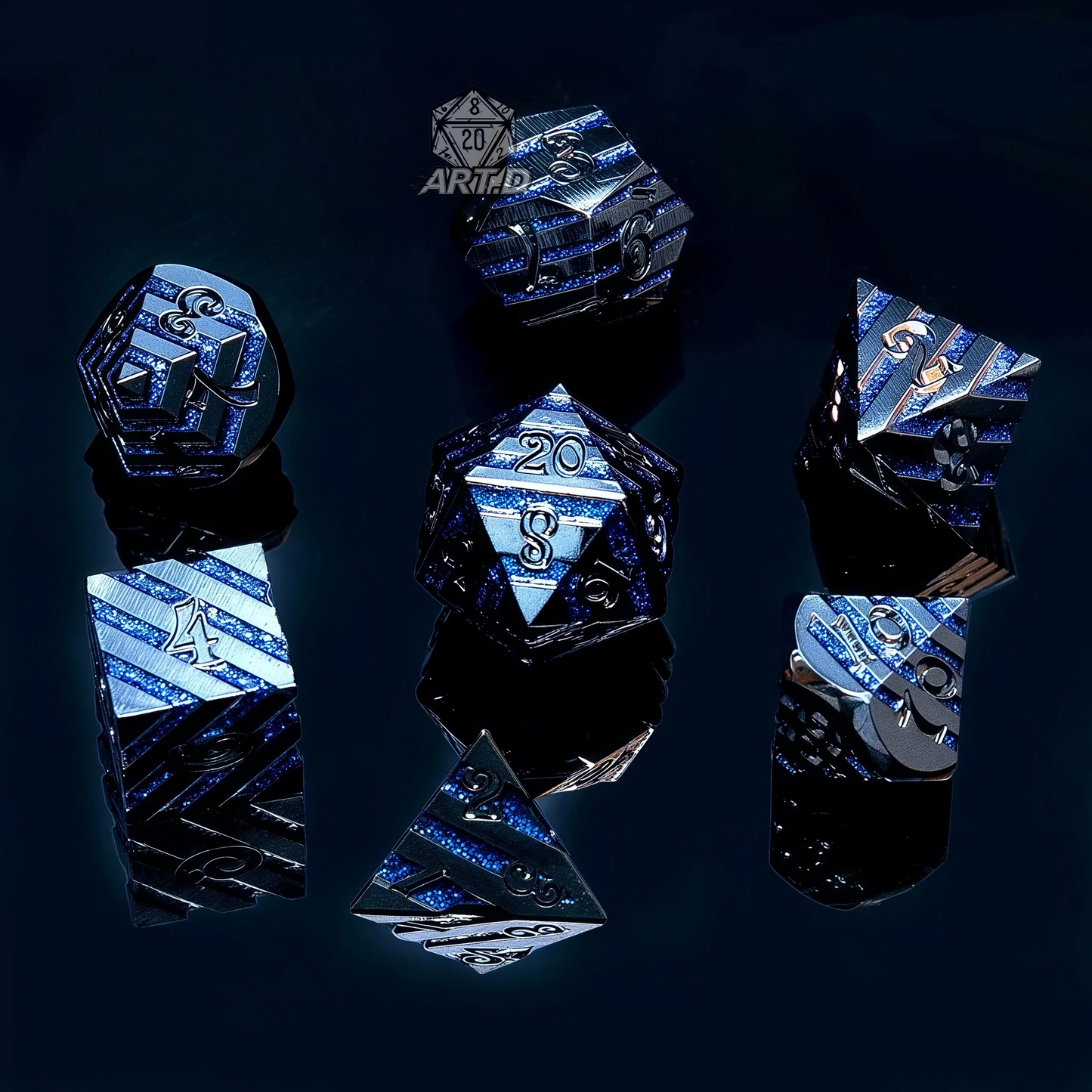 ATR.D D&D Zinc Alloy Shimmering Blue Dice Set