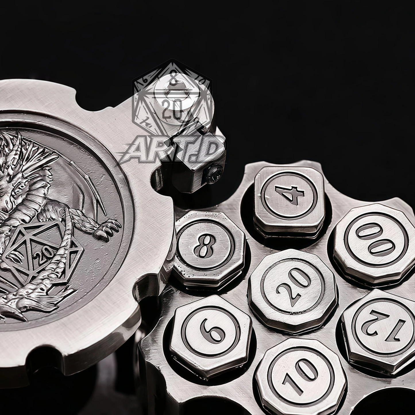 ATR.D D&D Silver Revolver Bullet-Shaped Dice